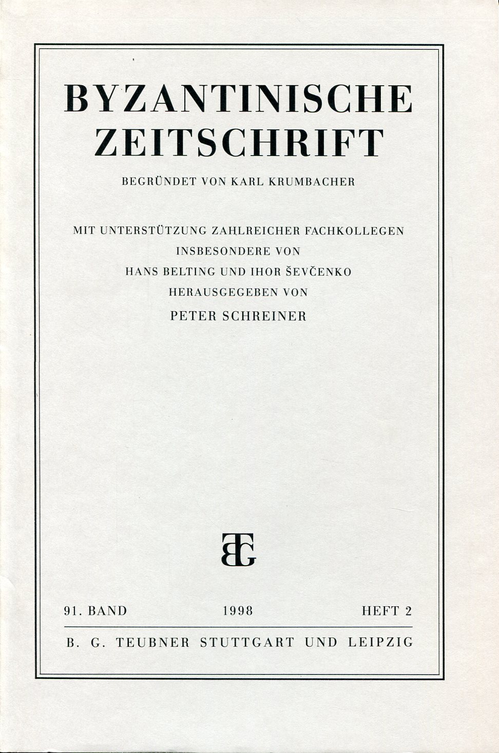 BYZANTINISCHE ZEITSCHRIFT 91. BAND 1998 HEFT 2